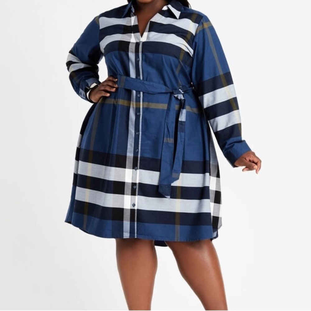 Belted Plaid A Line Shirtdress